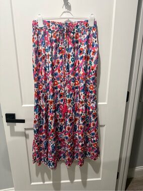 Women's Boutique Multicolor Floral Tiered Drawstring Maxi Skirt